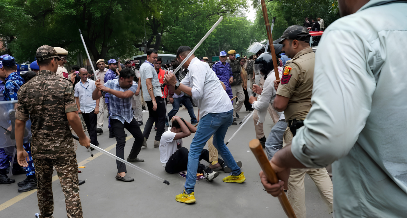 दिल्लीमा संसद् मार्चका क्रममा झडप, ५० भन्दा बढी प्रहरी घाइते
